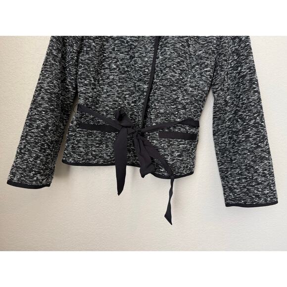 Kate Spade Tweed Blazer Size 4 Ribbon Belt Black White Career Designer Business - Picture 2 of 7
